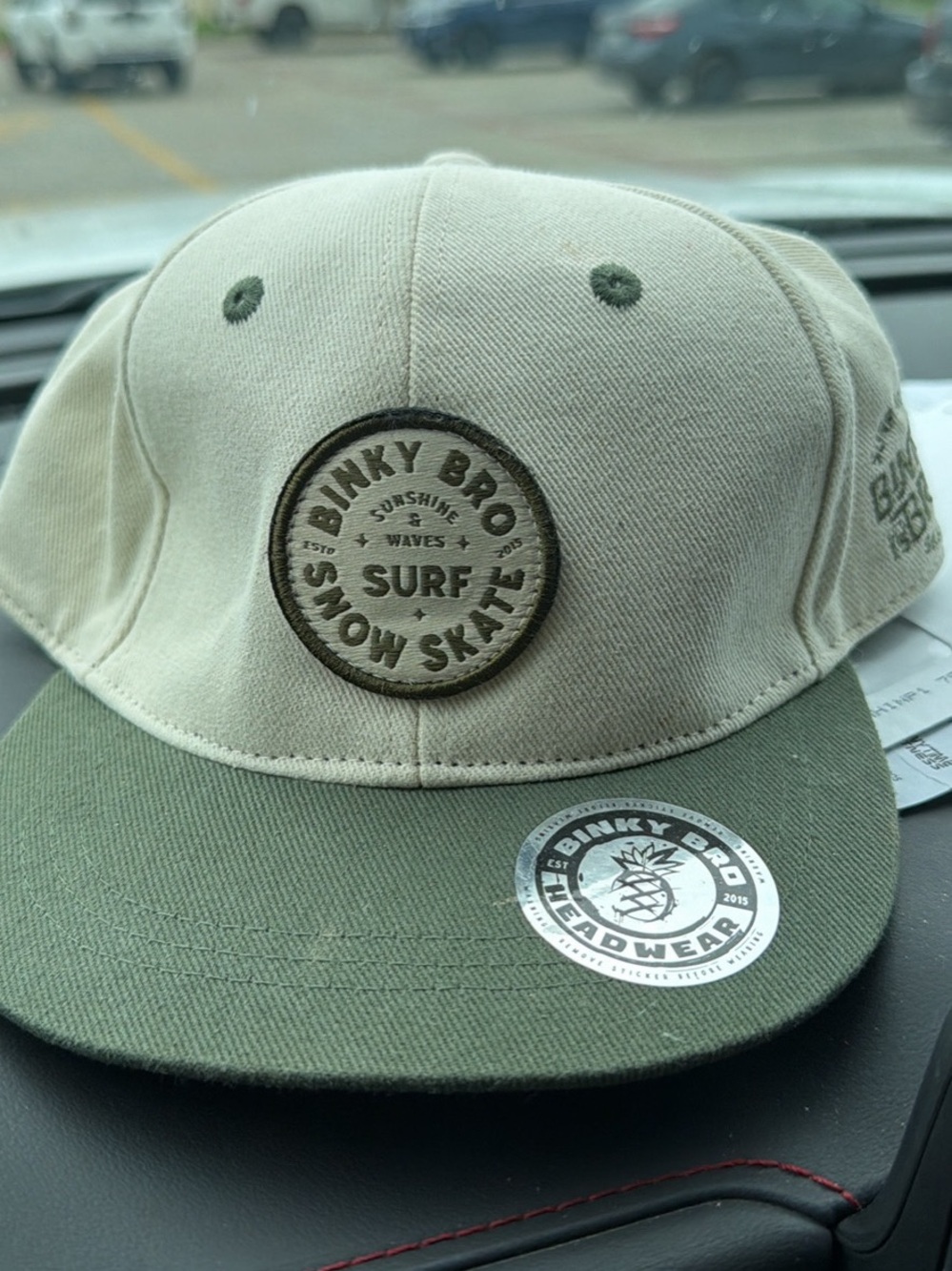 Binky Bro Two-Tone Snapback Hat in Cream & Olive